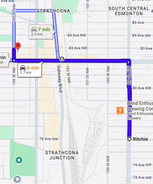 Directions from Ritchie to Strathcona Dental Clinic